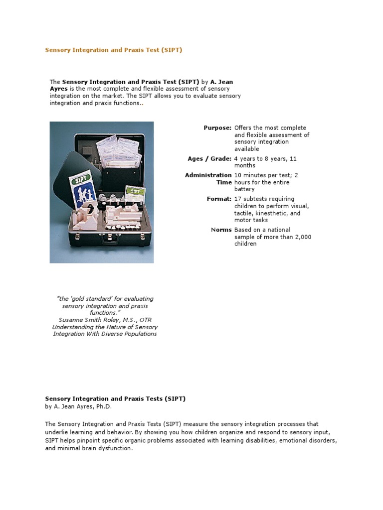 Sensory Integration and Praxis Test (SIPT) PDF Perception