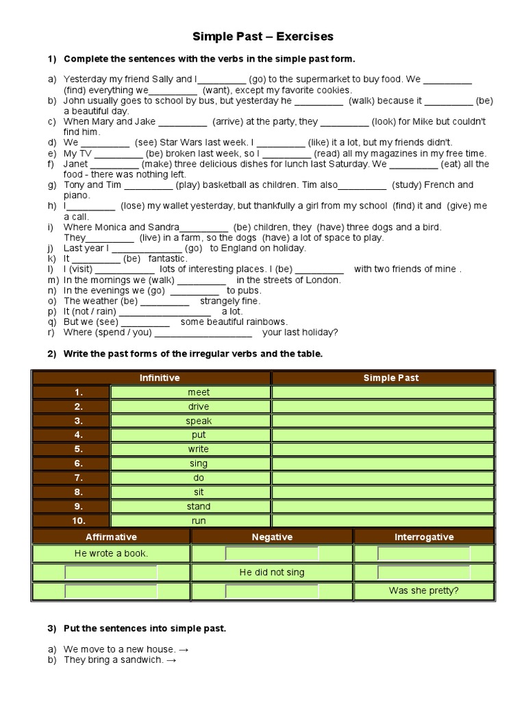 Simple Past Tense Exercises | PDF | Language Arts & Discipline | Home ...