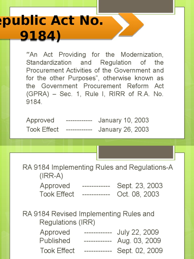 RA 9184 Presentation (ONOFS) 73014 Procurement Specification