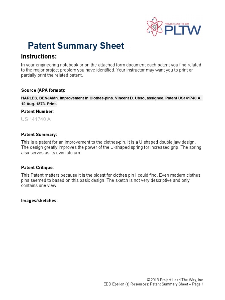 Patent Summary Sheet: Instructions | PDF