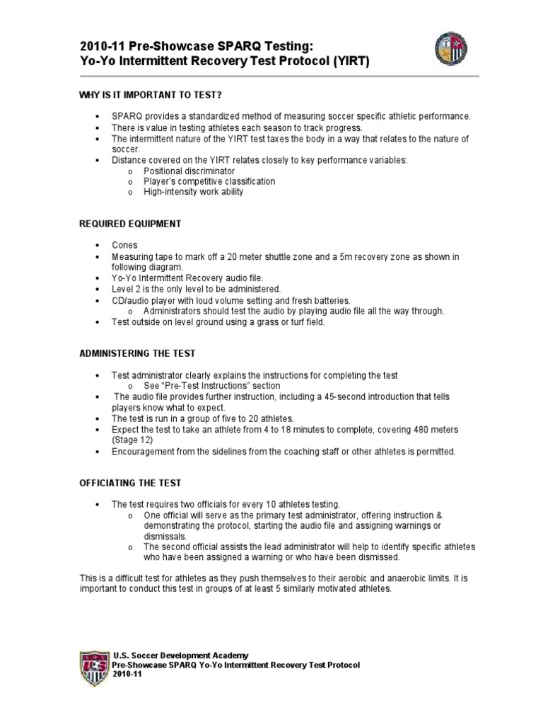 2010 11 Pre Showcase SPARQ Testing Protocol PDF Sports Clubs