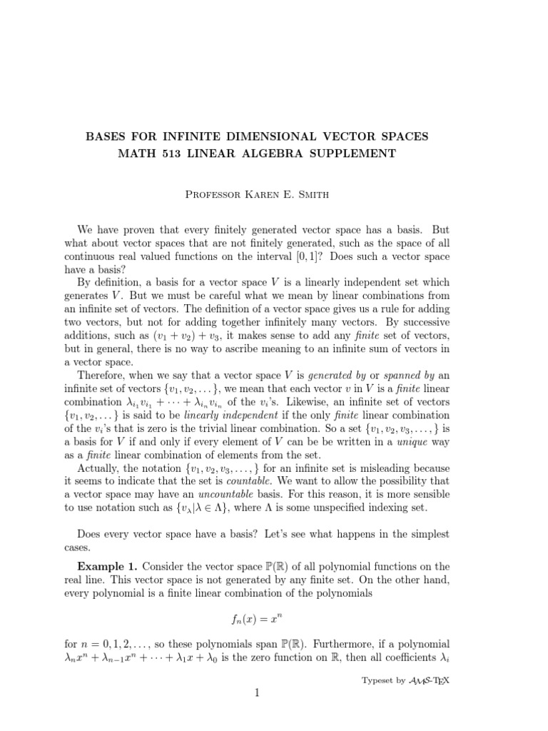 Bases of Infinite Dimensional Spaces | PDF | Basis (Linear Algebra ...
