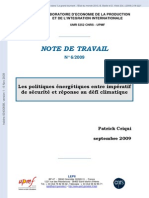 Les Politiques Énergétiques Entre Impératif de Sécurité Et Défi Climatique