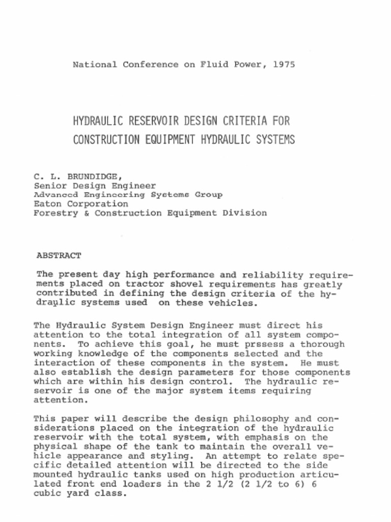 Hydraulic Resevoir Design Criteria PDF PDF Petroleum Reservoir Pump