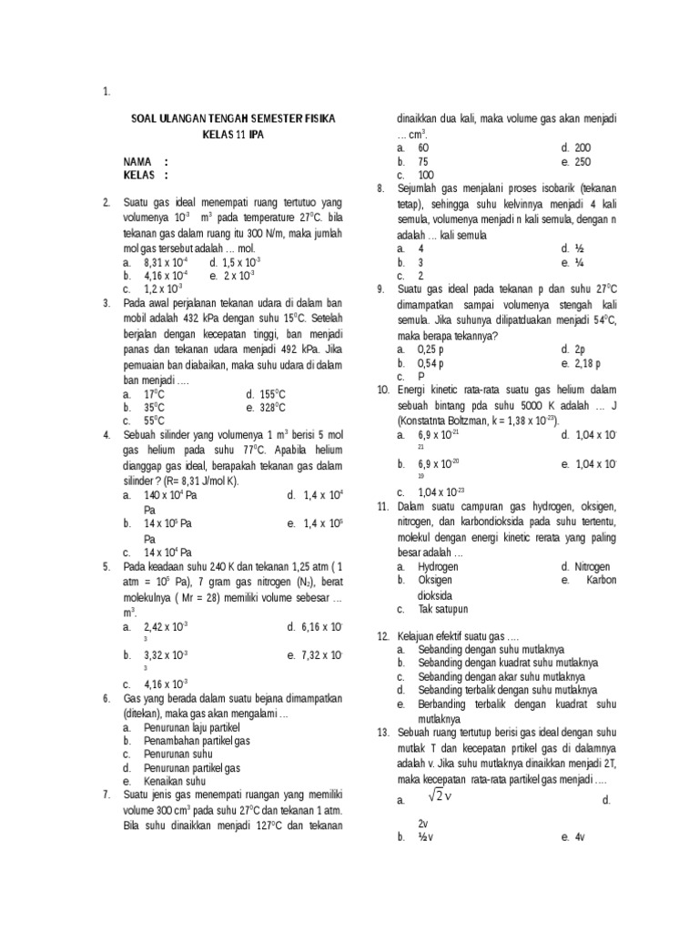 Soal Ujian Fisika Kelas 11 Semester 2