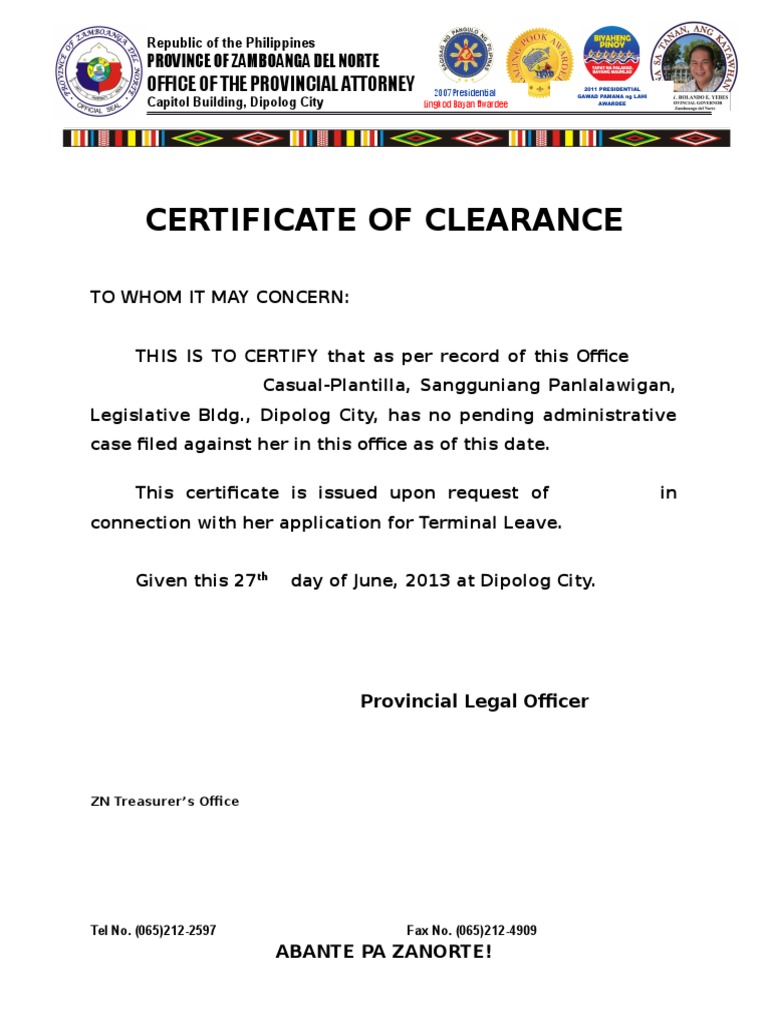 Certificate of Clearance for Employment | PDF