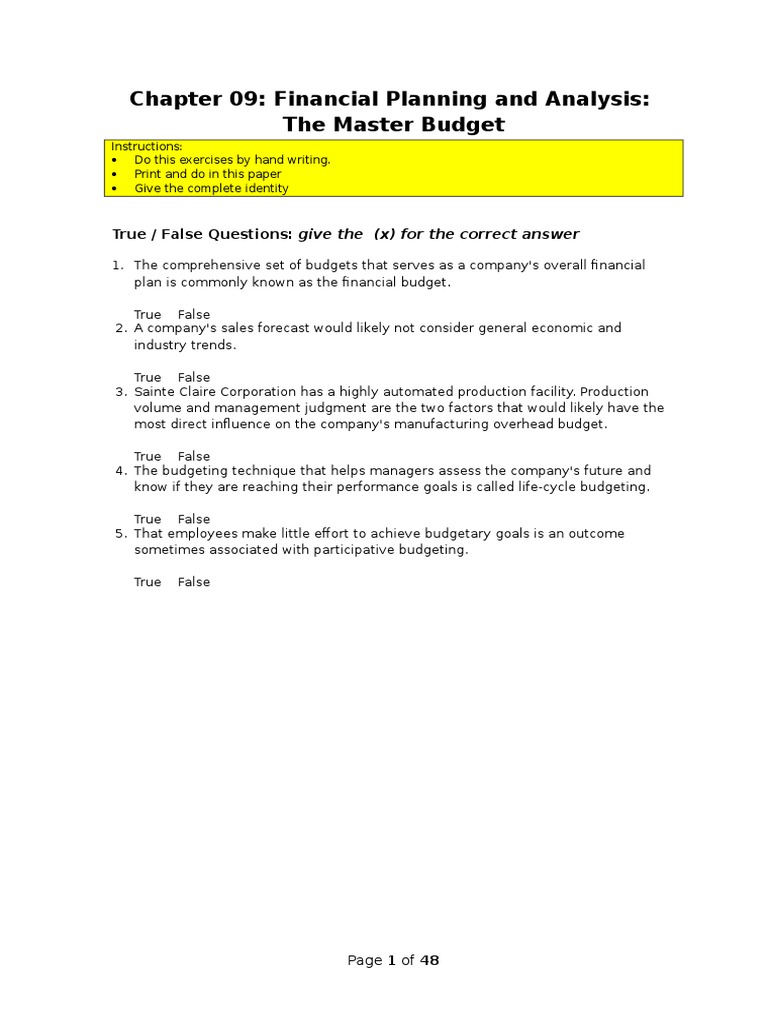 Master Budget Essentials | PDF | Expense | Debt