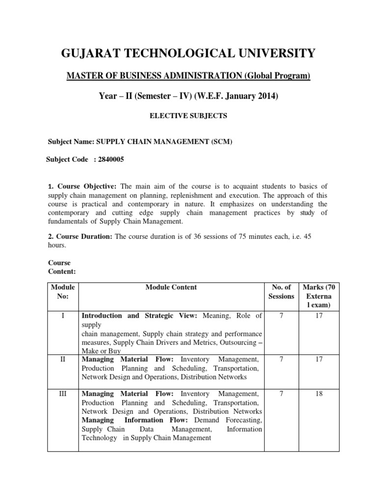 Supply Chain Management Course Overview | PDF | Supply Chain | Supply ...
