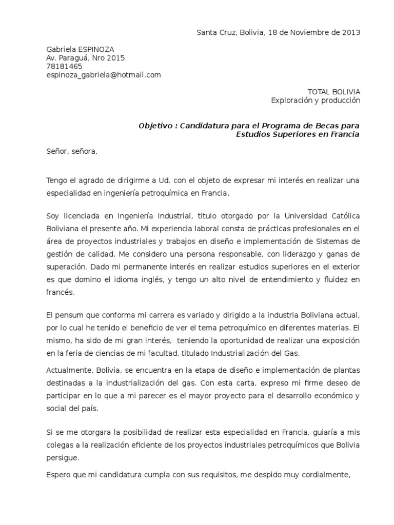 Carta de Motivación  PDF  Bolivia  Educación más alta