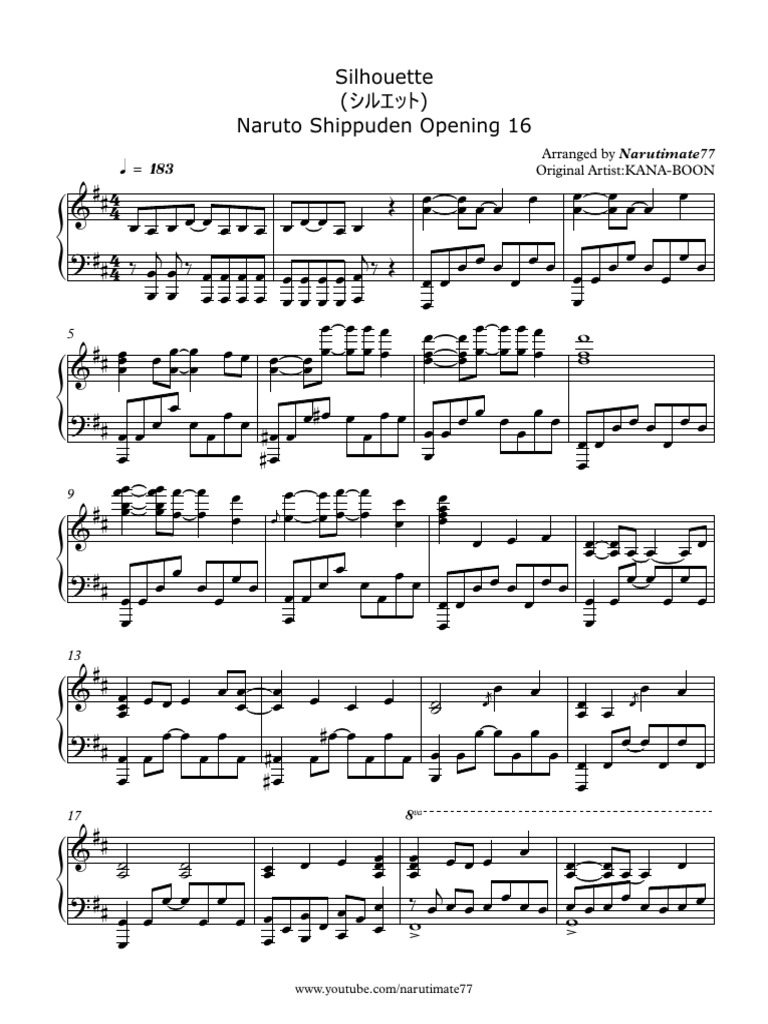 Narutimate77 Naruto Op 16 シルエット Piano Sheets