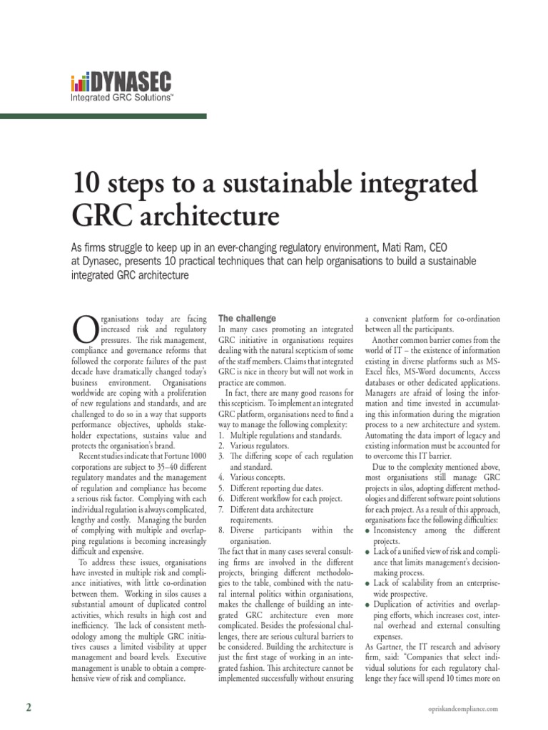 10 Steps To A Sustainable Integrated GRC Architecture: The Challenge ...