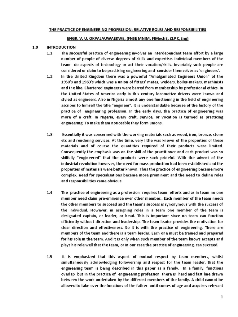 Engineering Profession: Roles & Cadres | PDF | Engineer | Institute Of ...