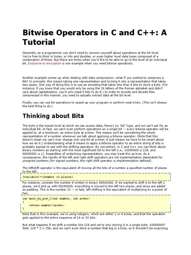 Bitwise Operators in C and C++ | PDF | Bit | Notation