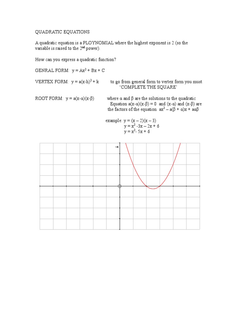 Ib Maths Hl Quadratic Equations Notes Pdf