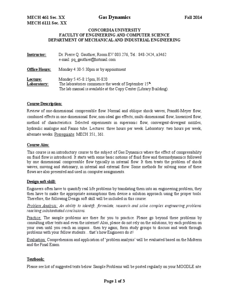 Gas Dynamics Course Overview 2014 | PDF | Compressible Flow | Fluid ...