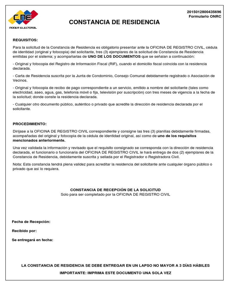 Constancia De Residencia Cne Pdf Gobierno