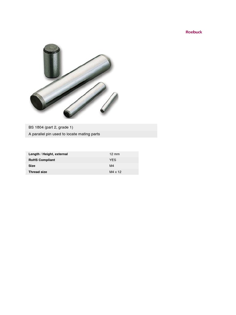 M4 x 12 Parallel Pin RoHS Compliant | PDF
