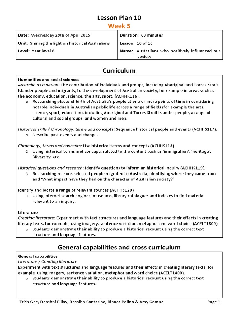 Lesson Plan: Influential Australians | PDF | Australians | Educational ...