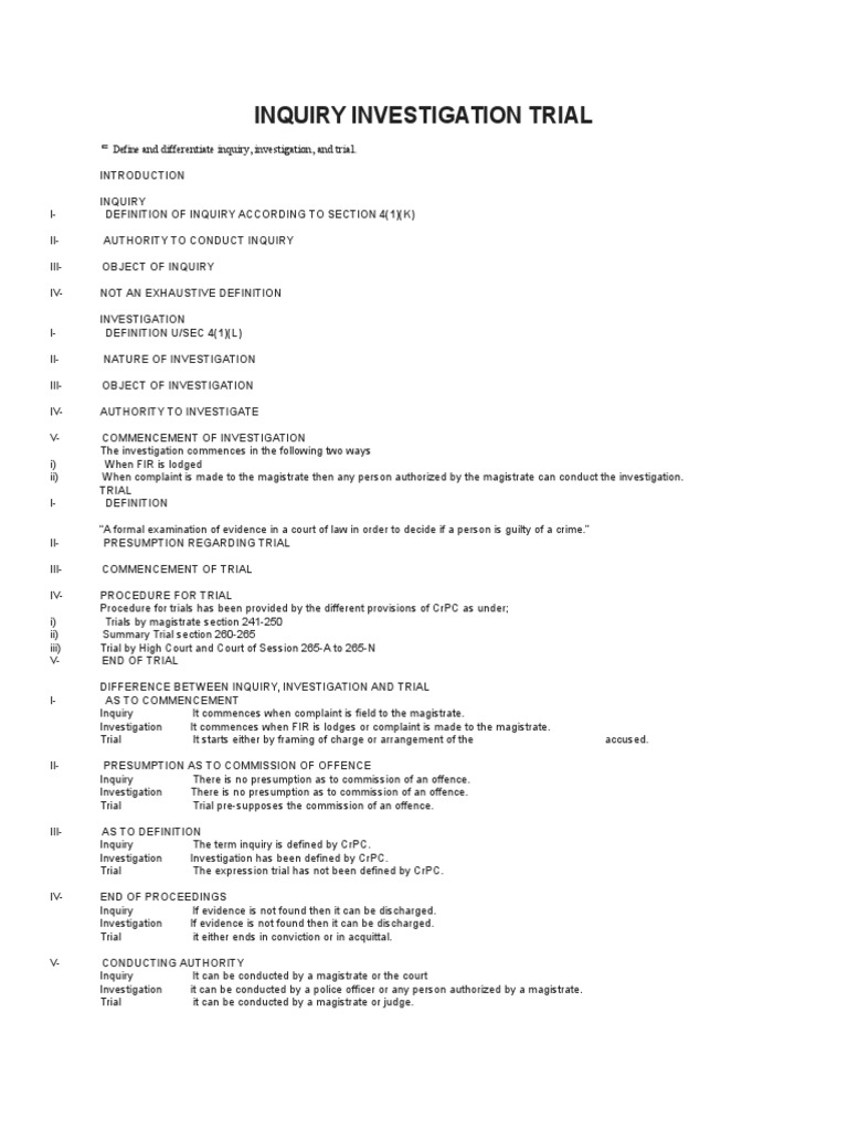 Distinctions of Inquiry, Investigation, Trial | PDF | Crime & Violence ...
