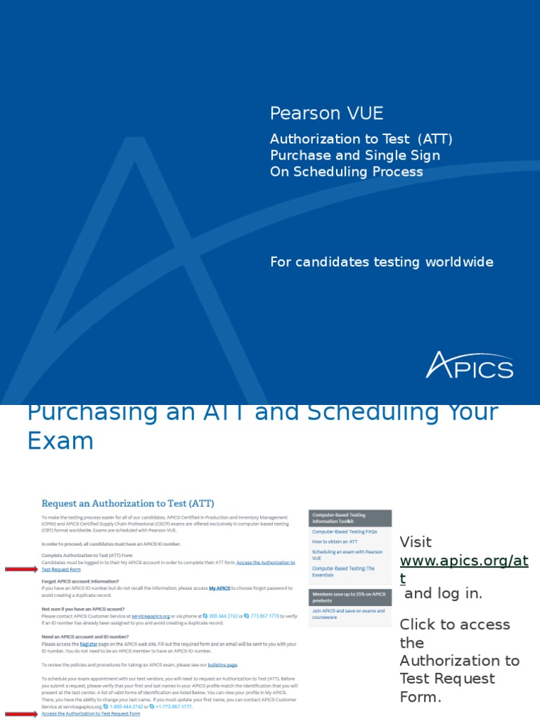 Pearson VUE Authorization To Test (ATT) Purchase and Single Sign On