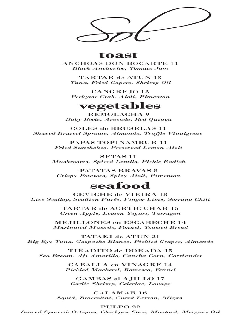 Sol Menu Final | PDF