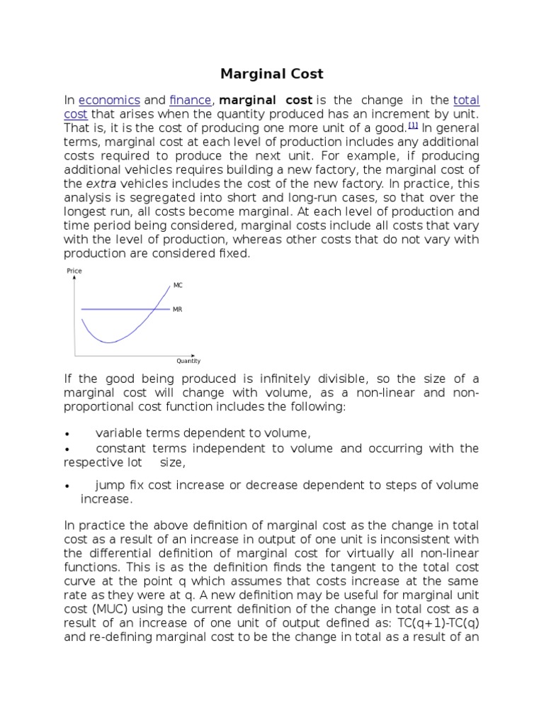 Marginal Cost: Economics Finance Total Cost | PDF | Marginal Cost ...