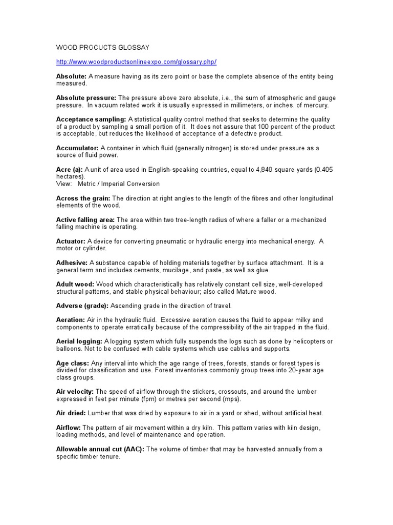 Wood Products Glossary PDF Wood Lumber
