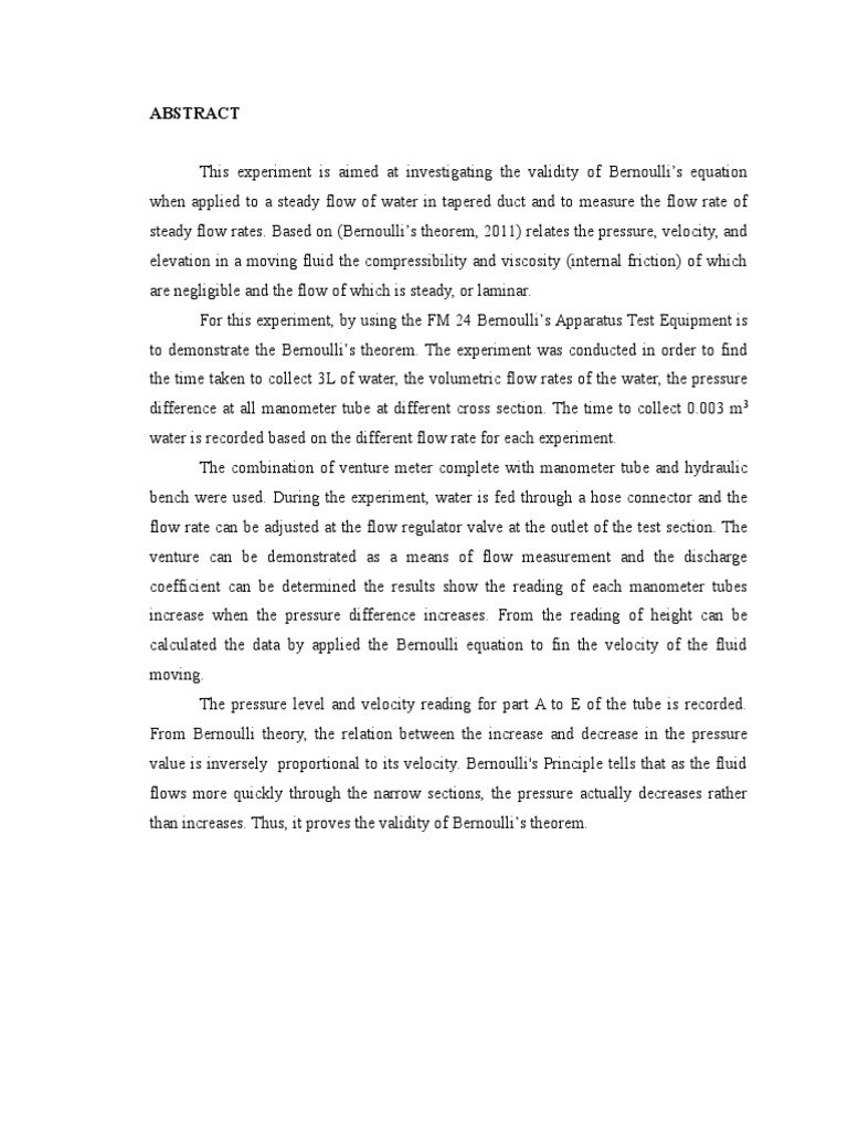 Bernoulli's Theorem Demonstration | PDF | Fluid Dynamics | Pressure