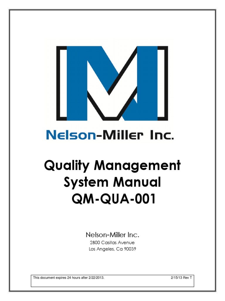 Quality Management System Manual QMQUA001 NelsonMiller Inc PDF