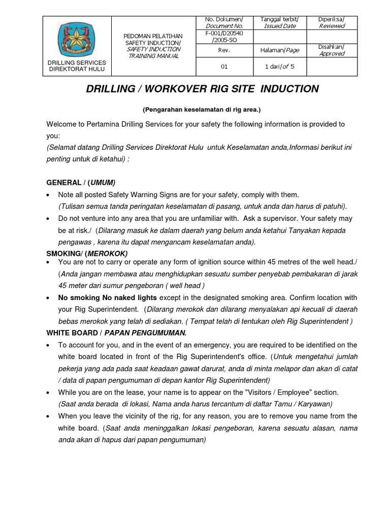 SAFETY INDUCTION TRAINING MANUAL