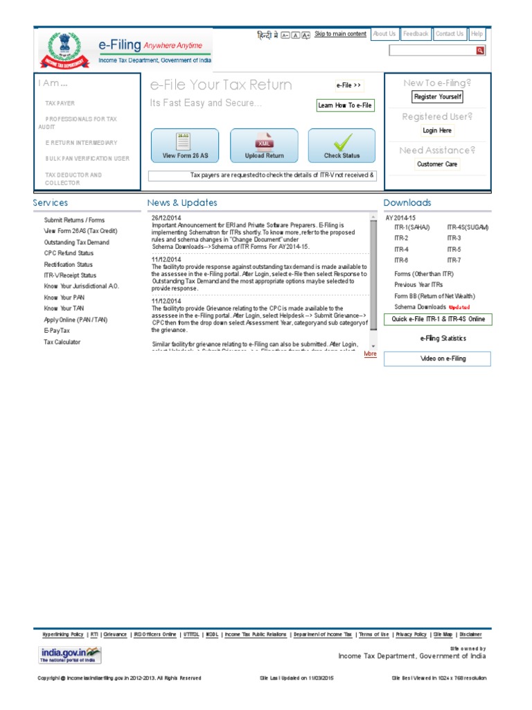 Efiling Home Page, Income Tax Department, Government of | PDF | Taxes ...