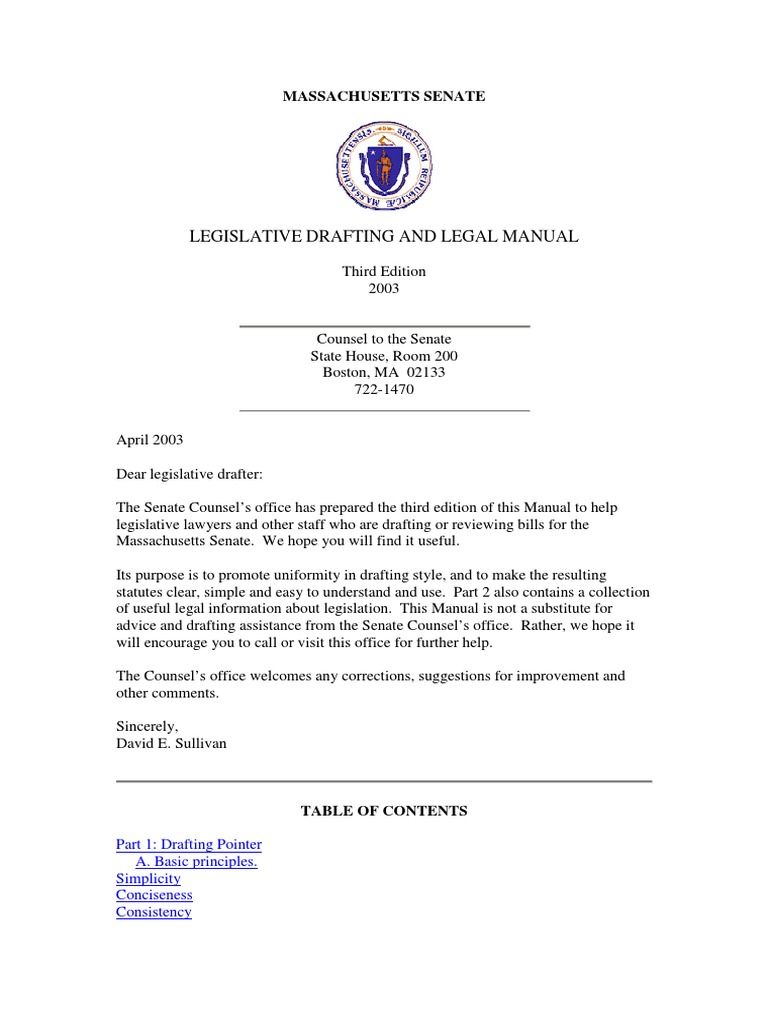Legislative Drafting and Legal Manual Massachusetts Senate PDF