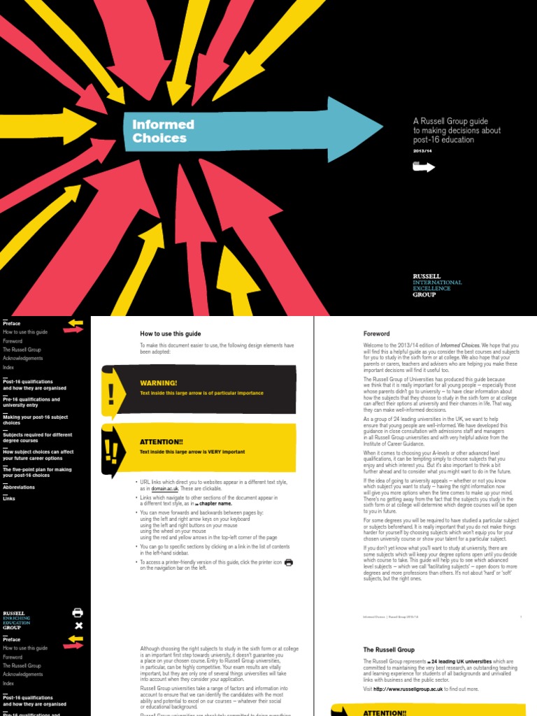 Informed Choices: A Russell Group Guide To Making Decisions About Post ...