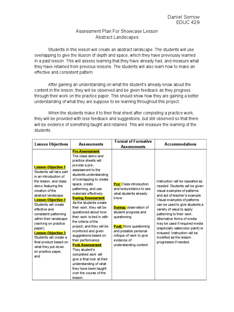 Assessment Plan and Analysis of Learning | PDF | Educational Assessment ...