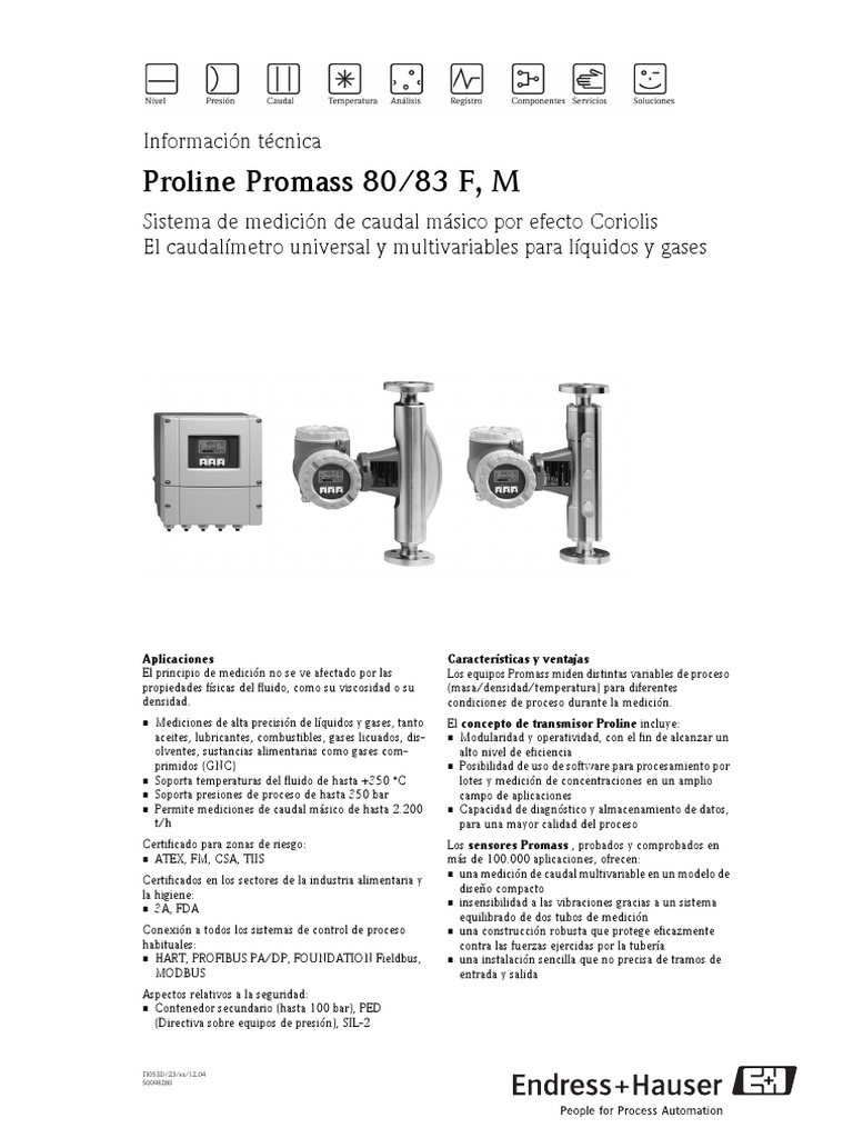 TI053Des12.04 Promass80,83 | PDF | Densidad | Calibración