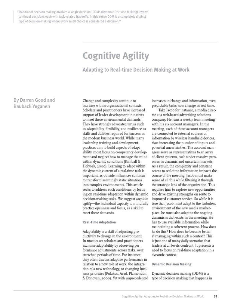 Cognitive Agility Adapting To Real Time Decision Making Through