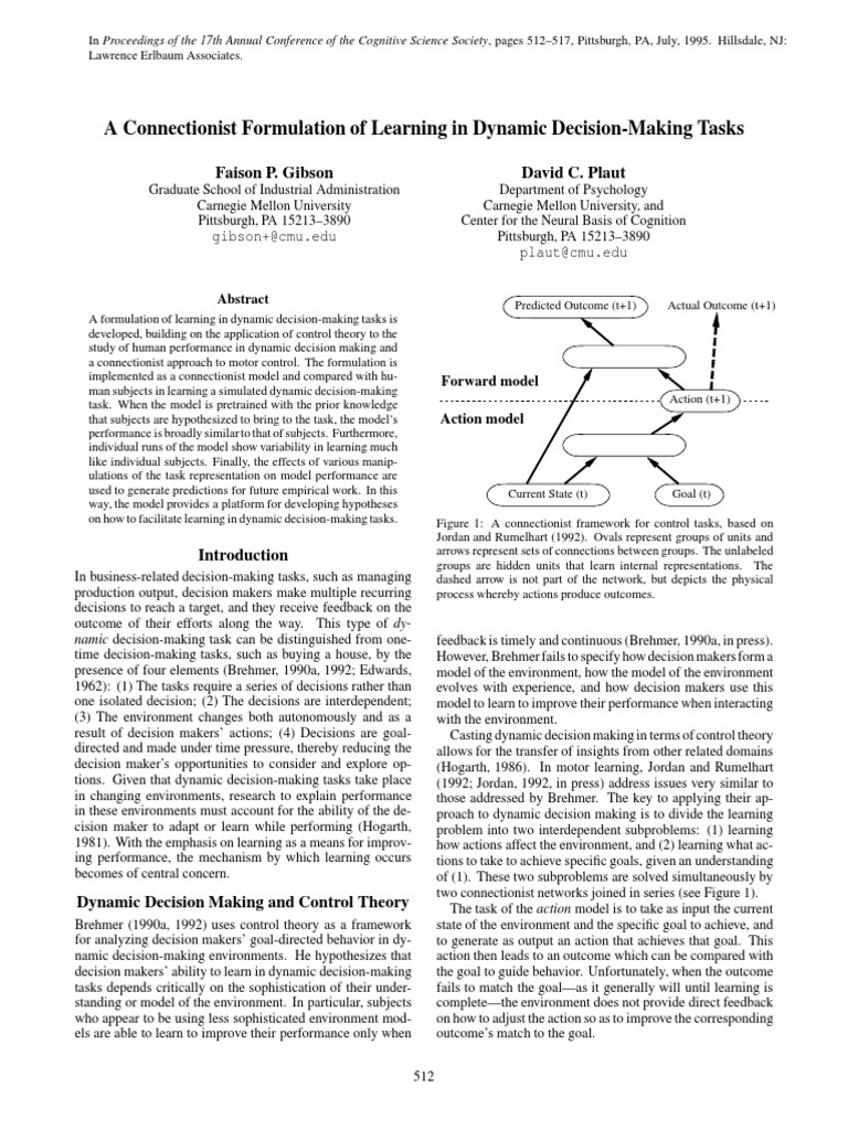 Connectionist Formulation of Learning | PDF | Decision Making | Prediction