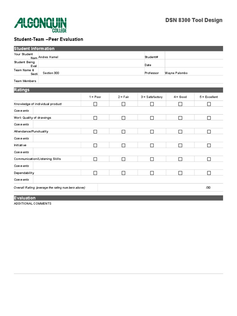 Student Evaluation Template Tool Design | PDF | Language Arts & Discipline