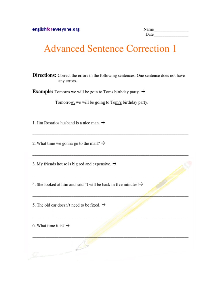 Advanced Sentence Correction Exercises | PDF | Games & Activities
