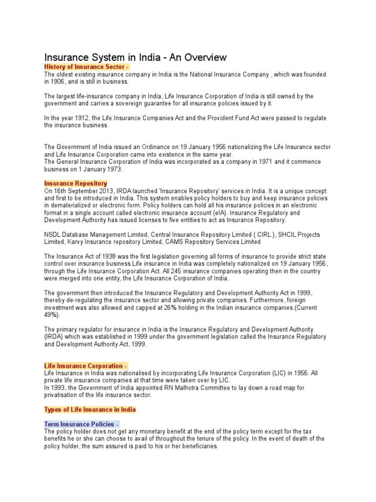 Overview of India's Insurance Sector | PDF | Service Industries ...