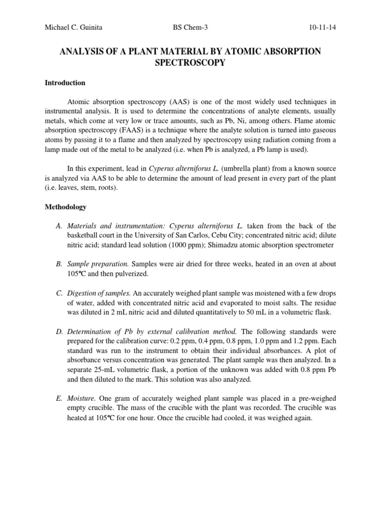 AAS Report PDF Atomic Absorption Spectroscopy Absorption Spectroscopy