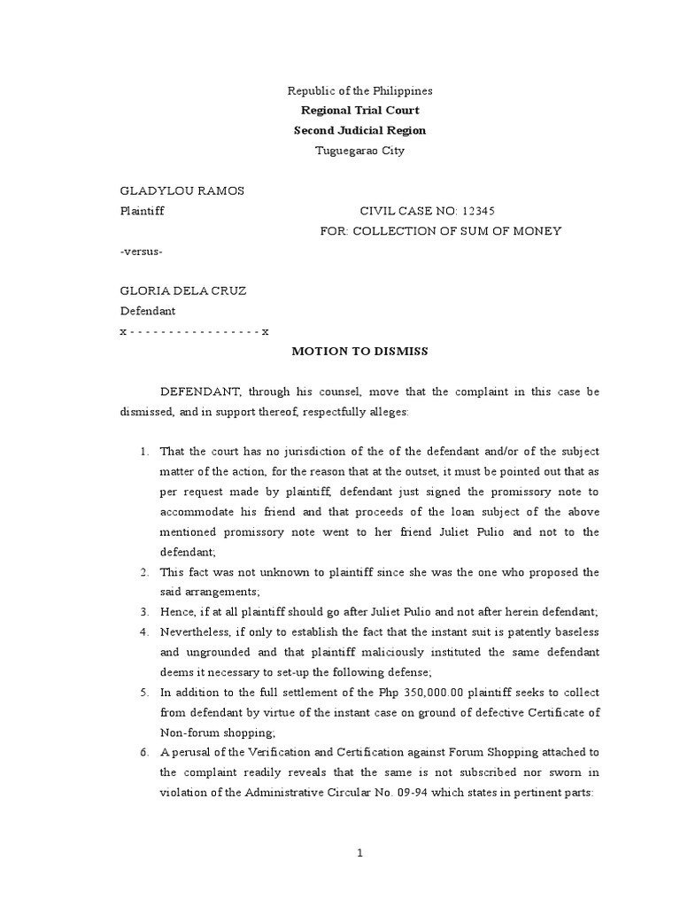 Motion To Dismiss Sample PDF Pleading Complaint Motion To Dismiss Sample PDF Pleading Complaint