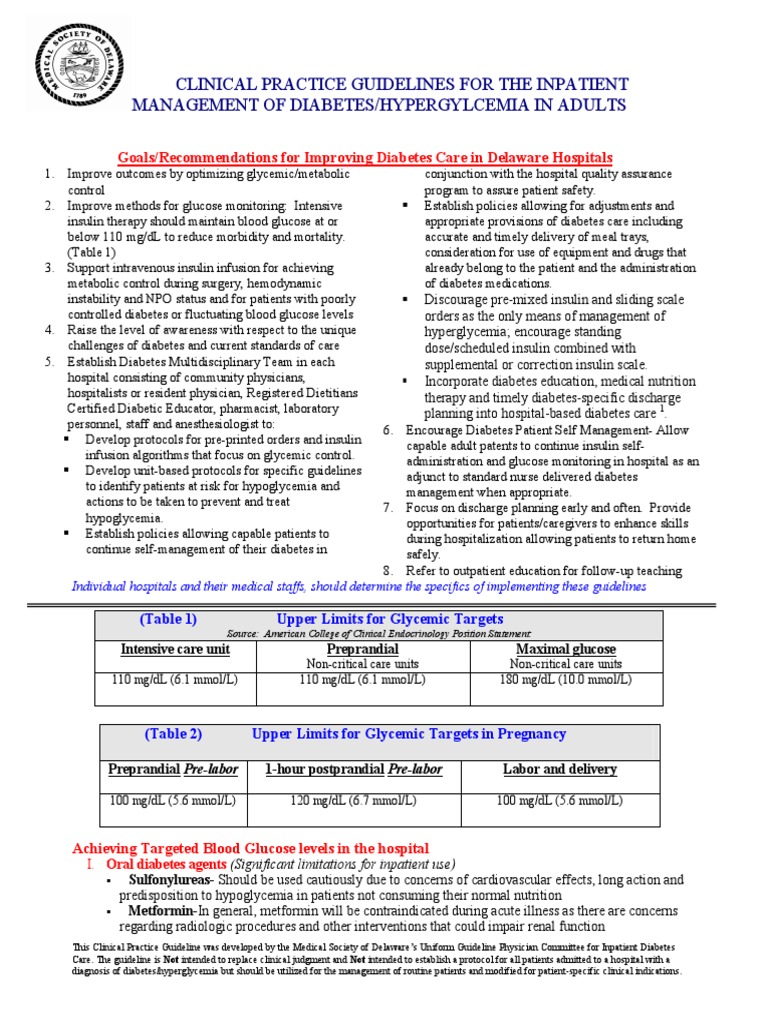 Inpatient Diabetes Management Guidelines | PDF | Diabetes Management ...