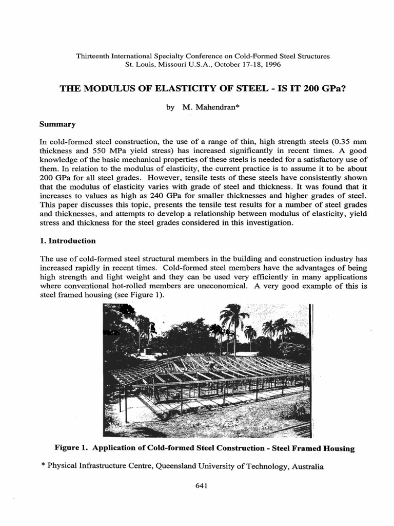 The Modulus of Elasticity of Steel is It 200 GPa Ultimate Tensile