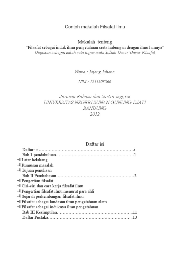 Contoh Makalah Filsafat Ilmu