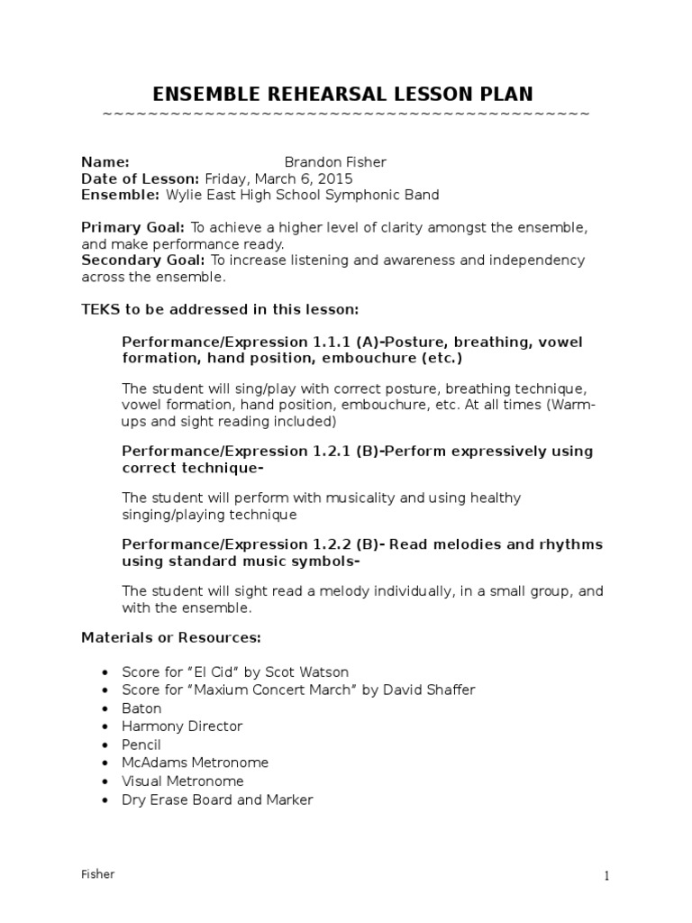 Ensemble Rehearsal Lesson Plan | PDF | Musicology | Music Theory