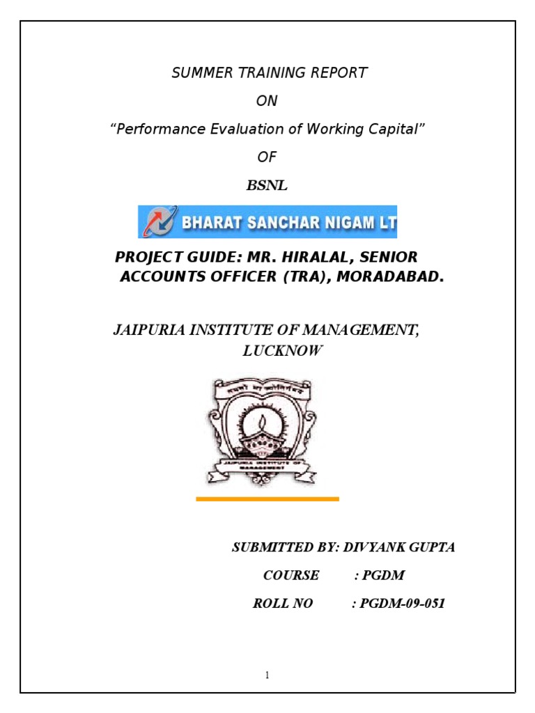 BSNL Working Capital PDF PDF Working Capital Depreciation