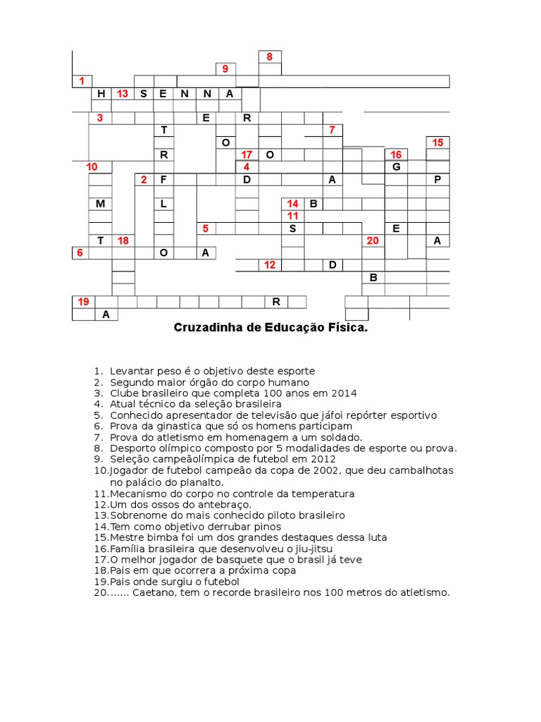 Cruzadinha de Educação Física para Imprimir | PDF | Bem-estar ...