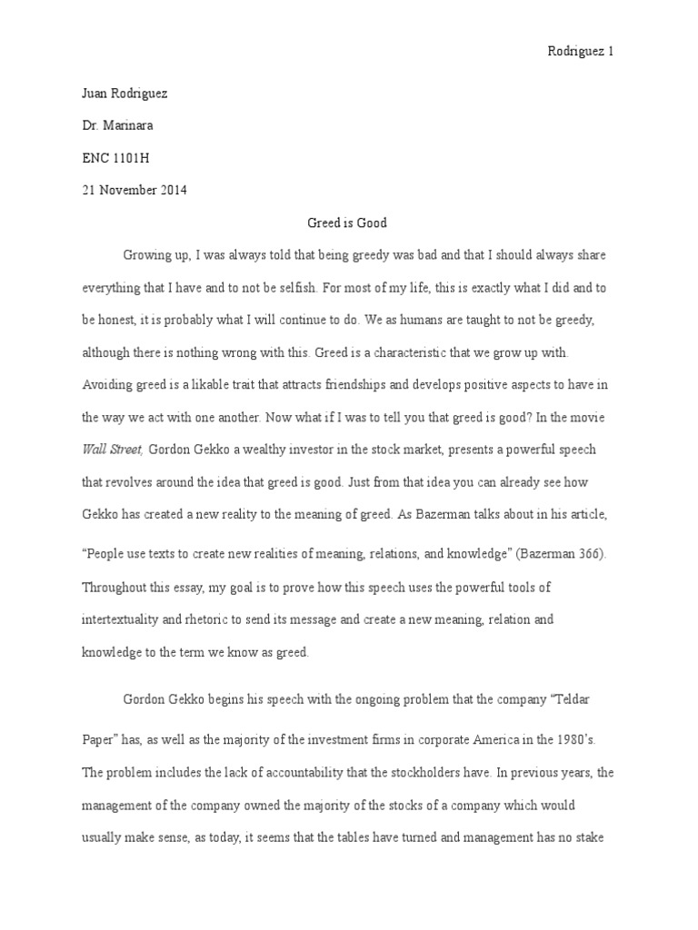 persuasive essays on greed