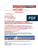 The Coca Cola Company PLC Official Yearly Prize Award Winners Notification